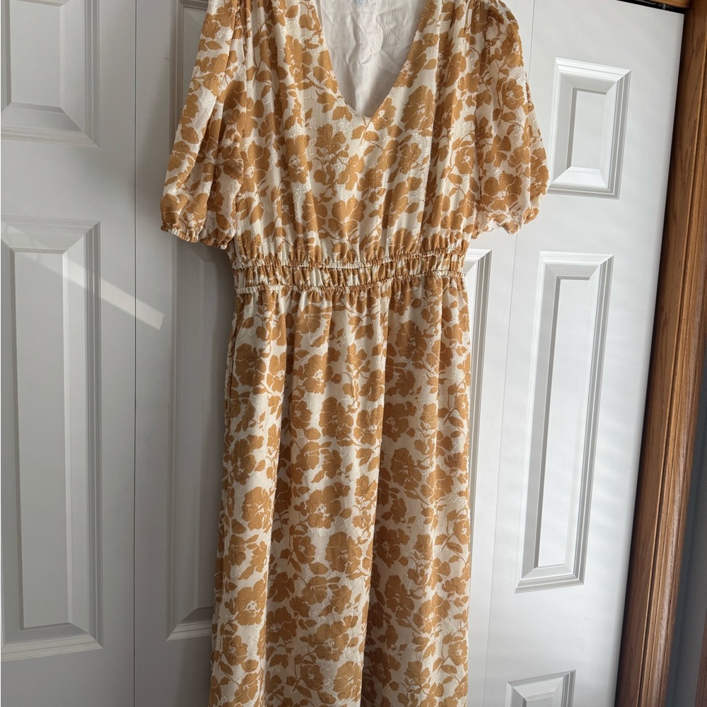 Draper James white and gold dress